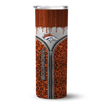 Customized Denver Broncos Sparkle Drip Orange Skinny Tumbler