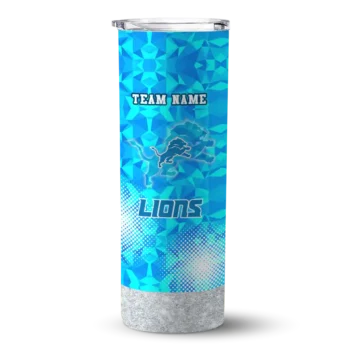 Customized Detroit Lions Starburst Tiles Blue Skinny Tumbler