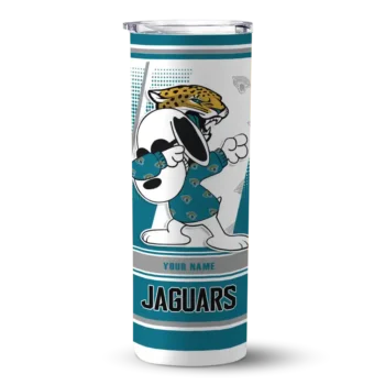 Jacksonville Jaguars Skinny Tumbler - Customized Snoopy Dog Teal White