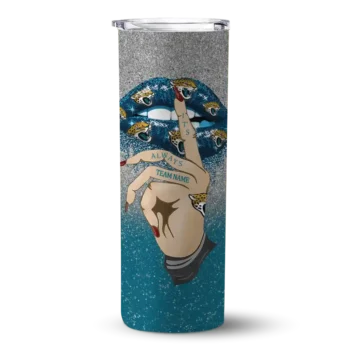 Jacksonville Jaguars Skinny Tumbler - Customized Sparkle Lips Teal