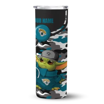 Jacksonville Jaguars Skinny Tumbler - Customized Yoda Camo Teal Black