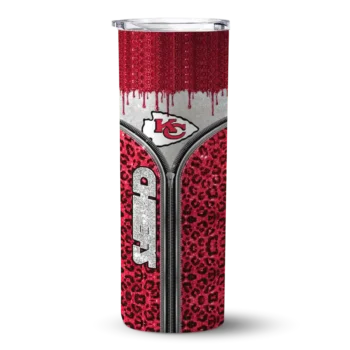 Kansas City Chiefs Skinny Tumbler - Customized Sparkle Drip Red