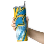 customized-los-angeles-chargers-web-stripes-blue-white-skinny-tumbler-best-selling.webp