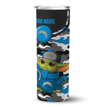 Los Angeles Chargers Skinny Tumbler - Customized Yoda Camo Blue Black