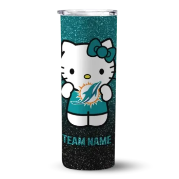 Miami Dolphins Skinny Tumbler - Customized Hello Kitty Aqua Black