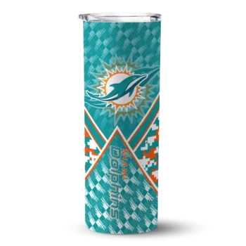 Miami Dolphins Skinny Tumbler - Customized Monogram Burst Aqua White