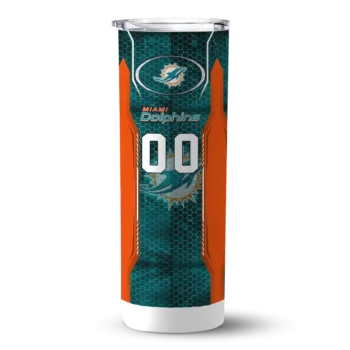 Miami Dolphins Skinny Tumbler - Customized Stacked Diamond Aqua