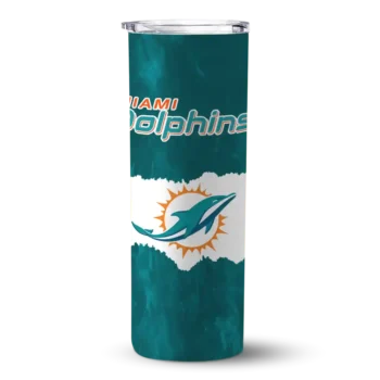 Miami Dolphins Skinny Tumbler - Customized Torn Band Aqua White