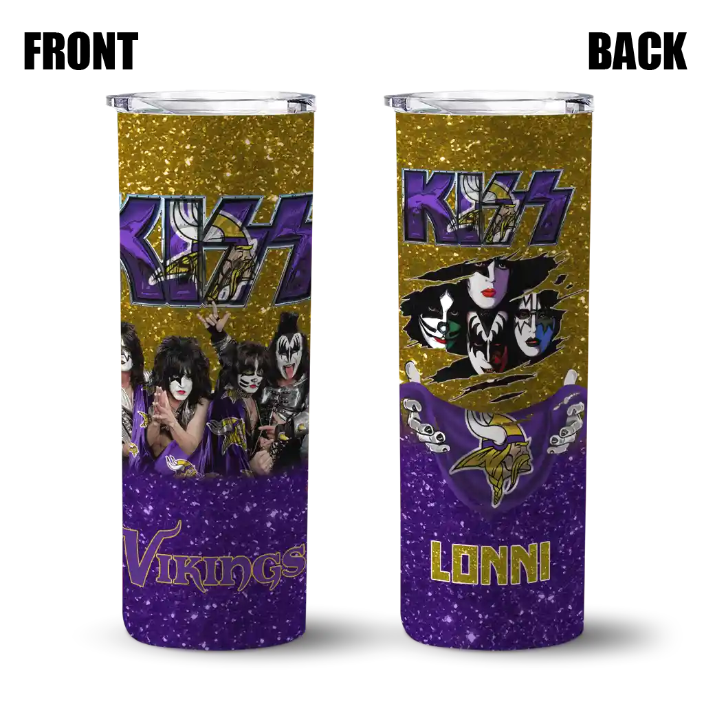 customized-minnesota-vikings-kiss-band-gold-skinny-tumbler-fashion-forward.webp