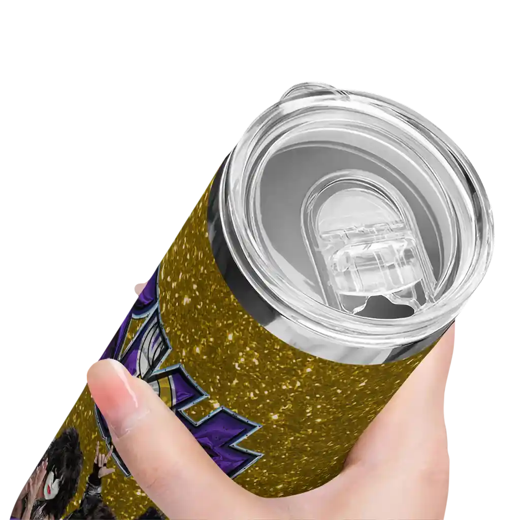 customized-minnesota-vikings-kiss-band-gold-skinny-tumbler-high-quality.webp