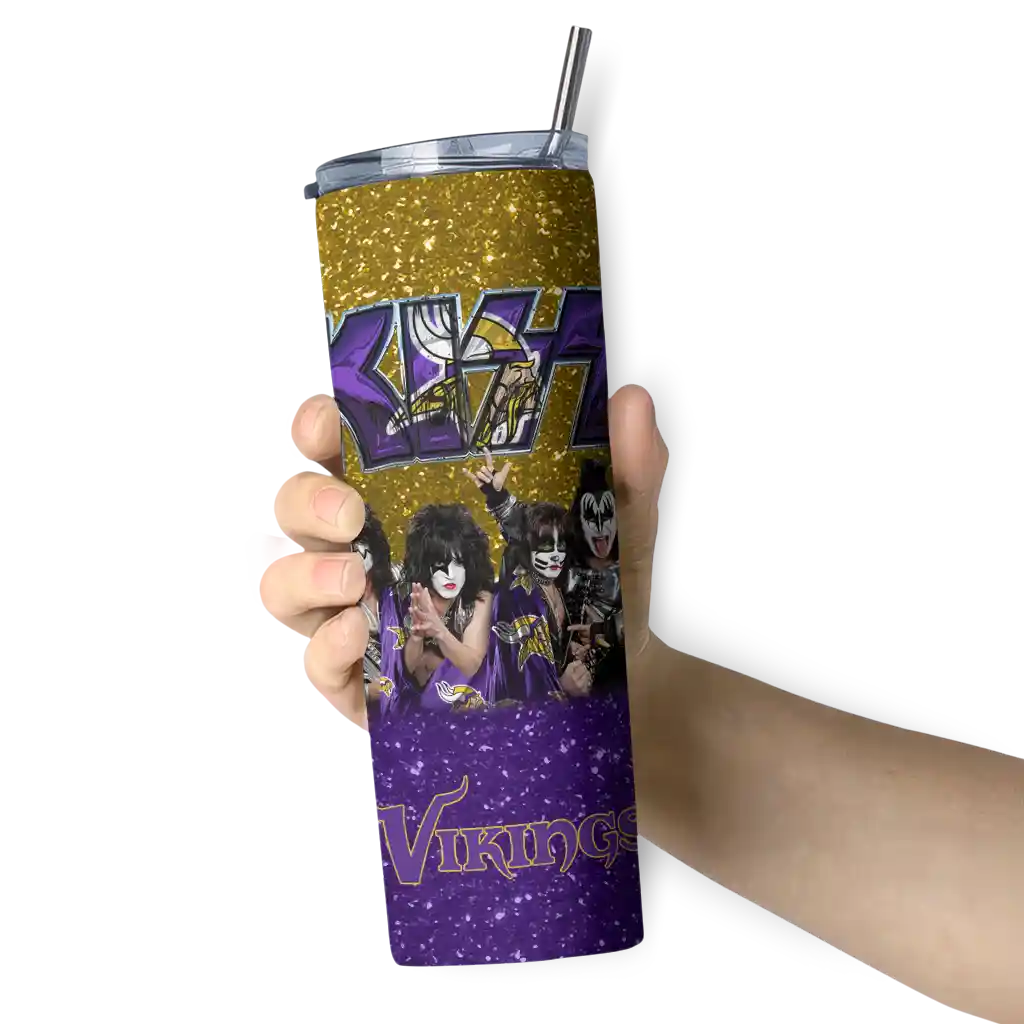 customized-minnesota-vikings-kiss-band-gold-skinny-tumbler-premium-grade.webp
