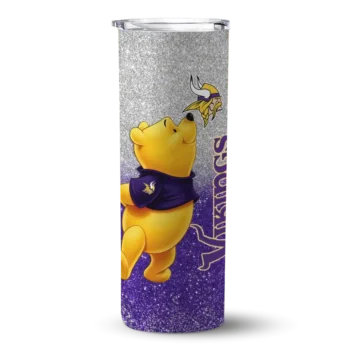 Minnesota Vikings Skinny Tumbler - Customized Winnie the Pooh Purple Gray