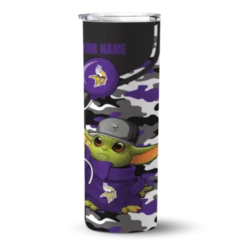 Minnesota Vikings Skinny Tumbler - Customized Yoda Camo Purple Black