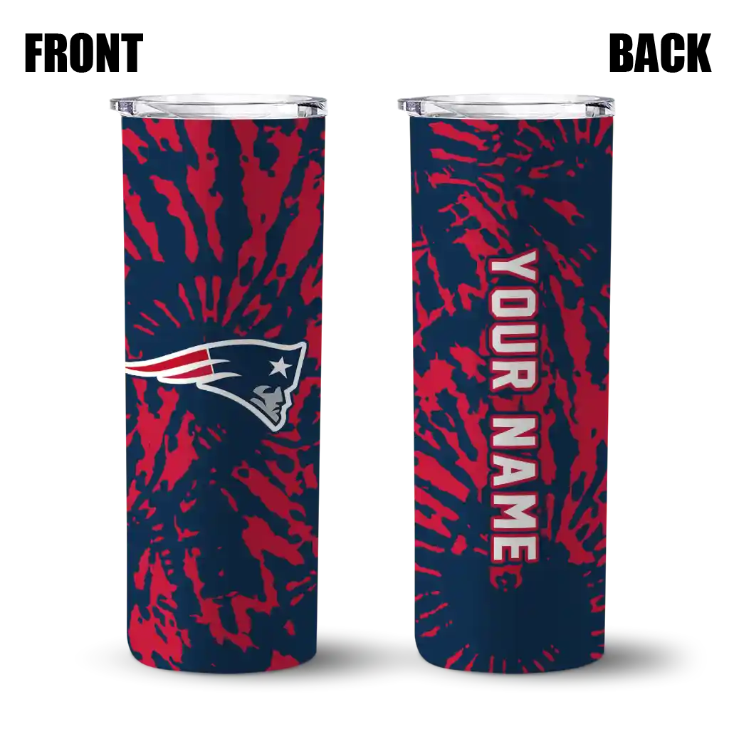 customized-new-england-patriots-metallic-grid-blue-skinny-tumbler-fashion-forward.webp