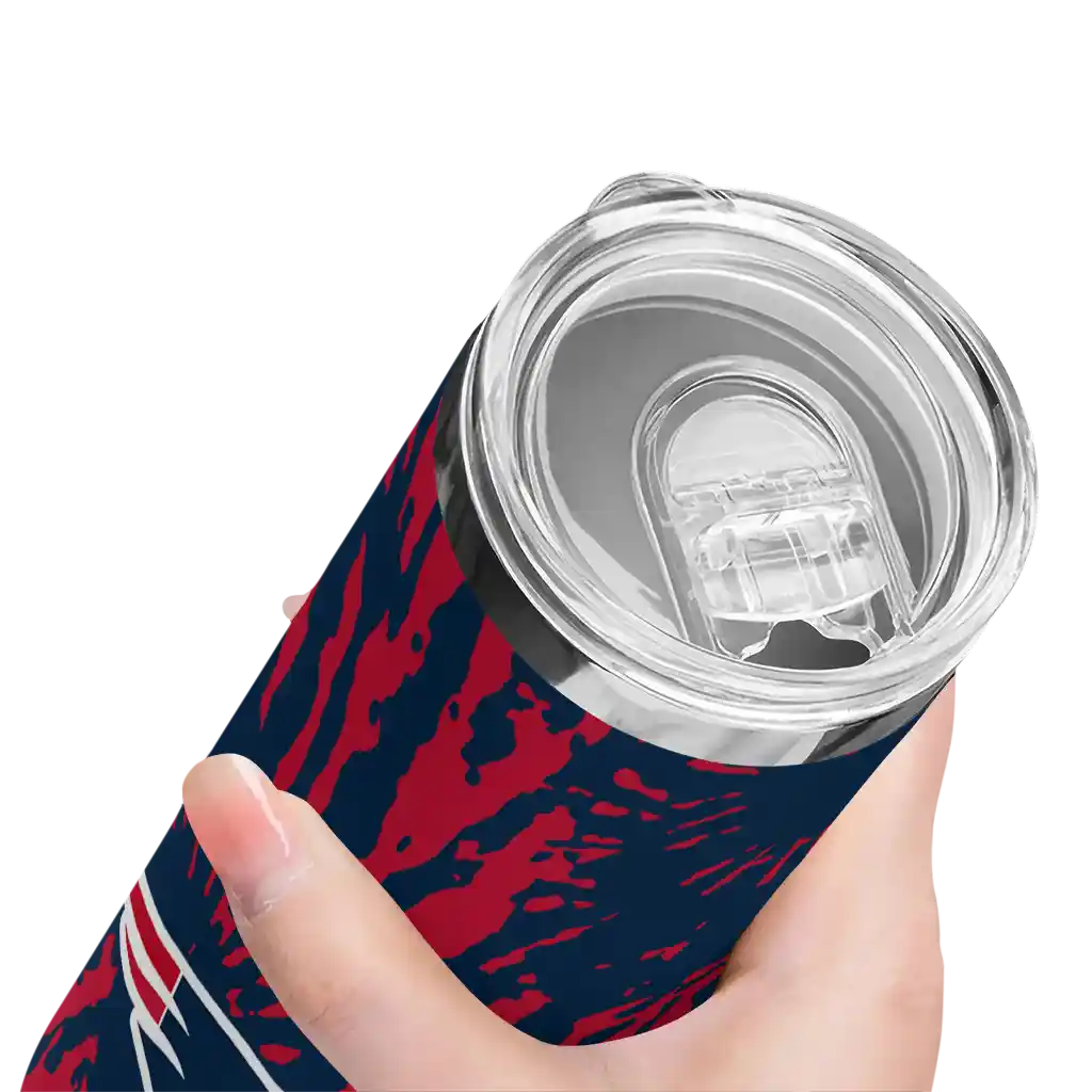 customized-new-england-patriots-metallic-grid-blue-skinny-tumbler-high-quality.webp