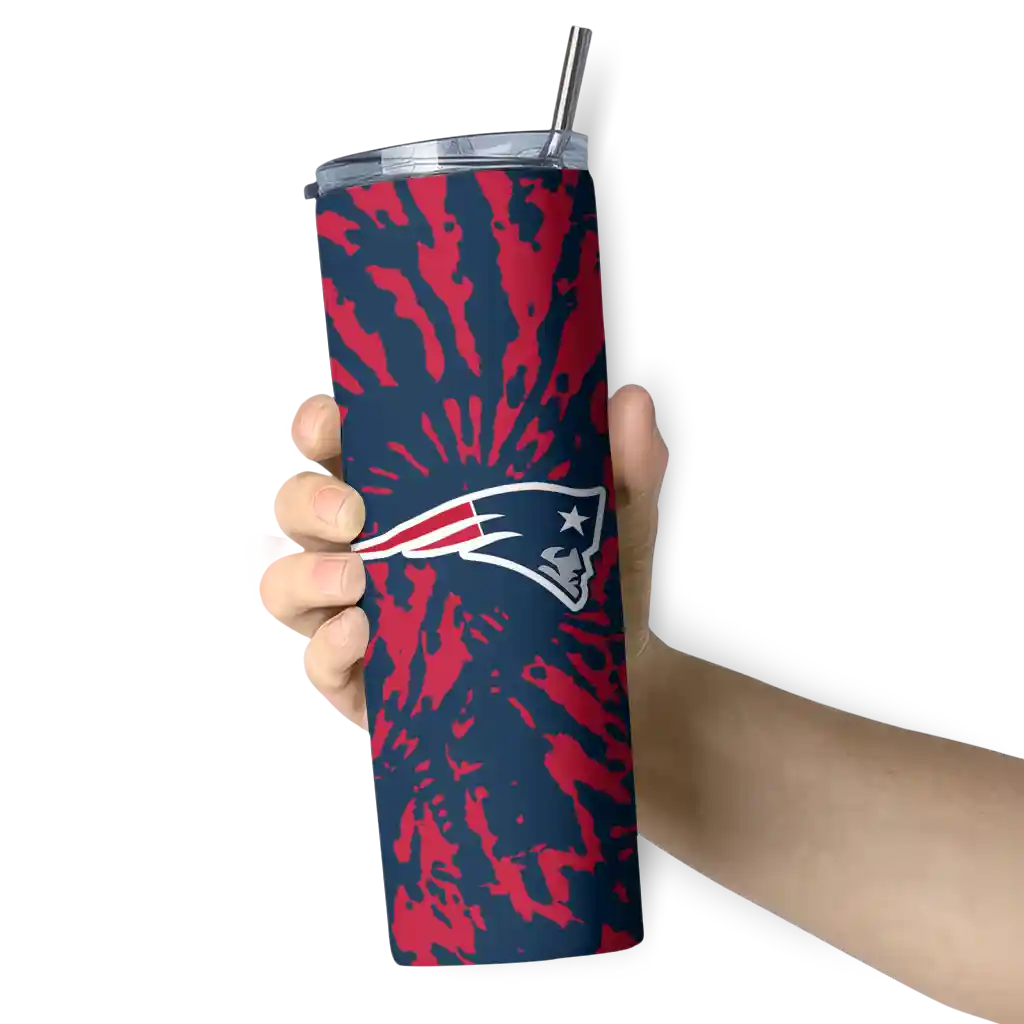 customized-new-england-patriots-metallic-grid-blue-skinny-tumbler-premium-grade.webp