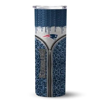 New England Patriots Skinny Tumbler - Customized Sparkle Drip Blue