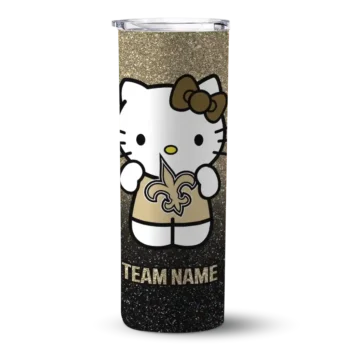 New Orleans Saints Skinny Tumbler - Customized Hello Kitty Gold Black