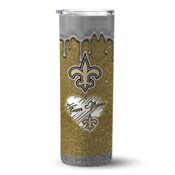 New Orleans Saints Skinny Tumbler - Customized Pixel Fade Gold