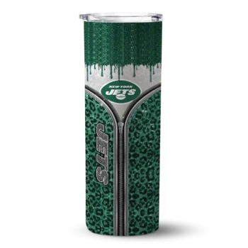 New York Jets Skinny Tumbler - Customized Sparkle Drip Green