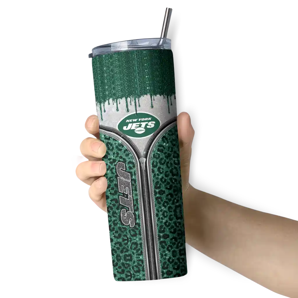 customized-new-york-jets-sparkle-drip-green-skinny-tumbler-premium-grade.webp