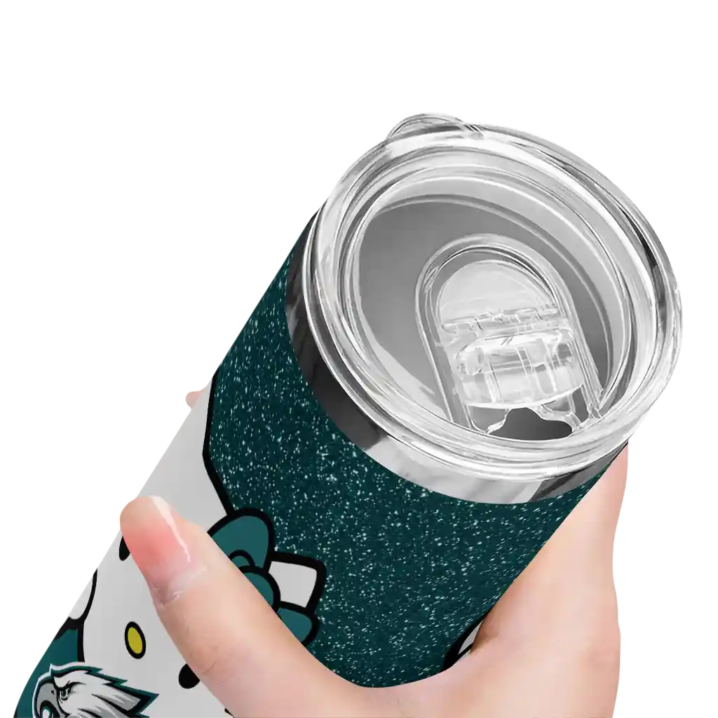 customized-philadelphia-eagles-hello-kitty-green-black-skinny-tumbler-high-quality.webp