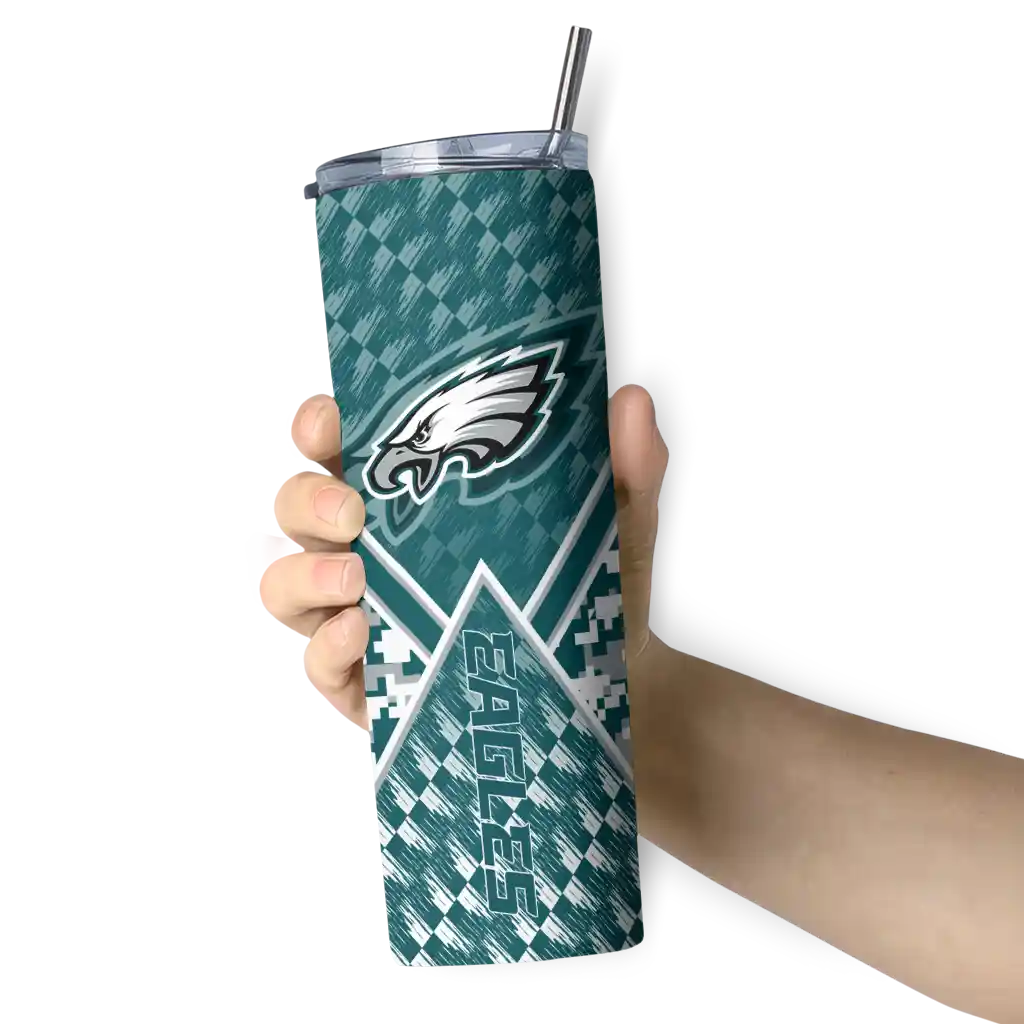 customized-philadelphia-eagles-monogram-burst-green-white-skinny-tumbler-premium-grade.webp