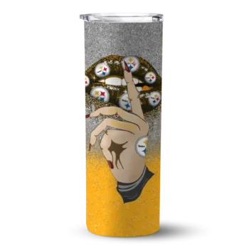 Pittsburgh Steelers Skinny Tumbler - Customized Sparkle Lips Gold