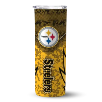 Pittsburgh Steelers Skinny Tumbler - Customized Spiral Burst Print Gold