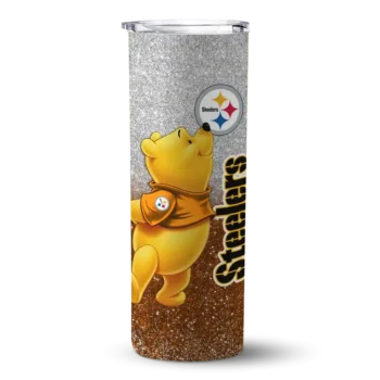 Pittsburgh Steelers Skinny Tumbler - Customized Winnie the Pooh Gold Gray