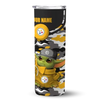 Pittsburgh Steelers Skinny Tumbler - Customized Yoda Camo Gold Black