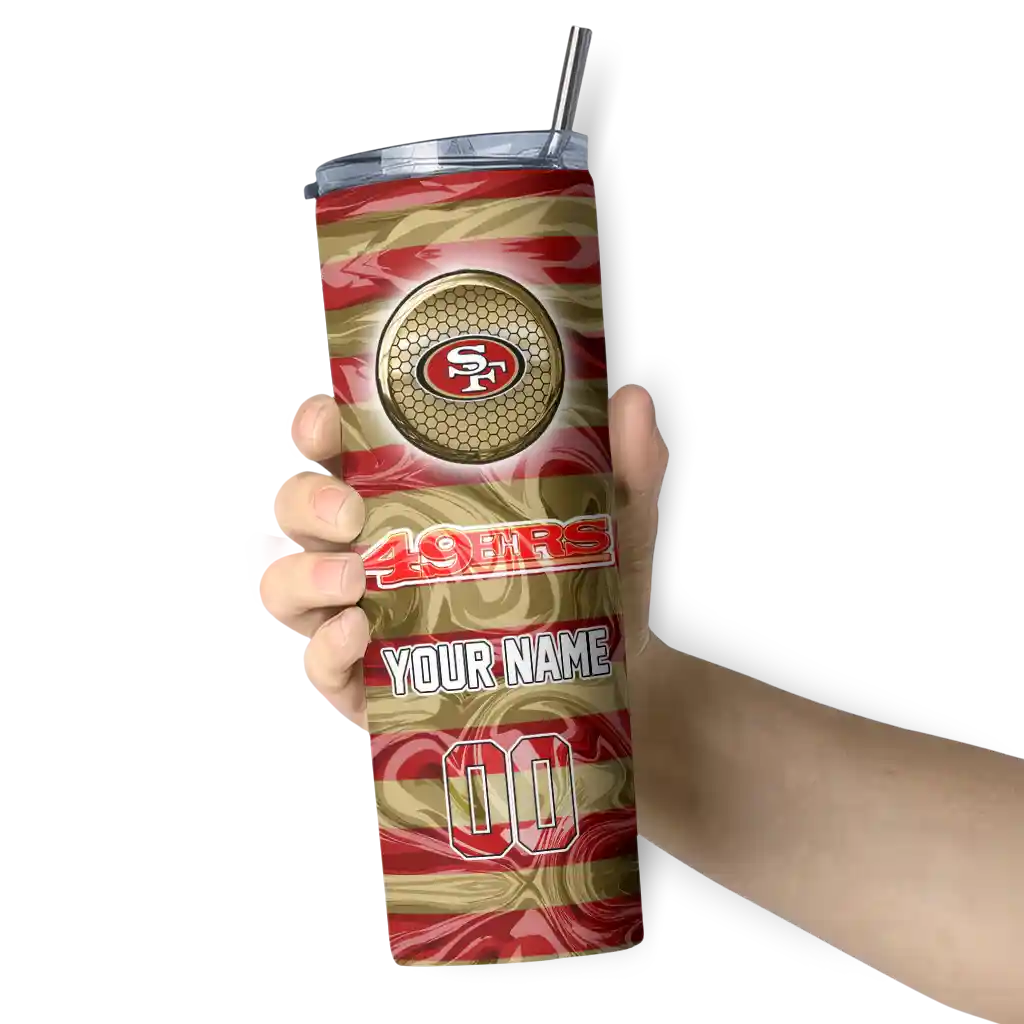 customized-san-francisco-49ers-patterned-waves-red-skinny-tumbler-premium-grade.webp