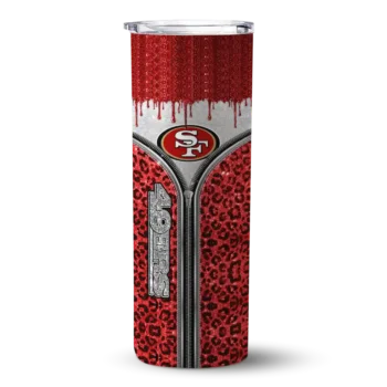 San Francisco 49ers Skinny Tumbler - Customized Sparkle Drip Red