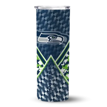Seattle Seahawks Skinny Tumbler - Customized Monogram Burst Blue White