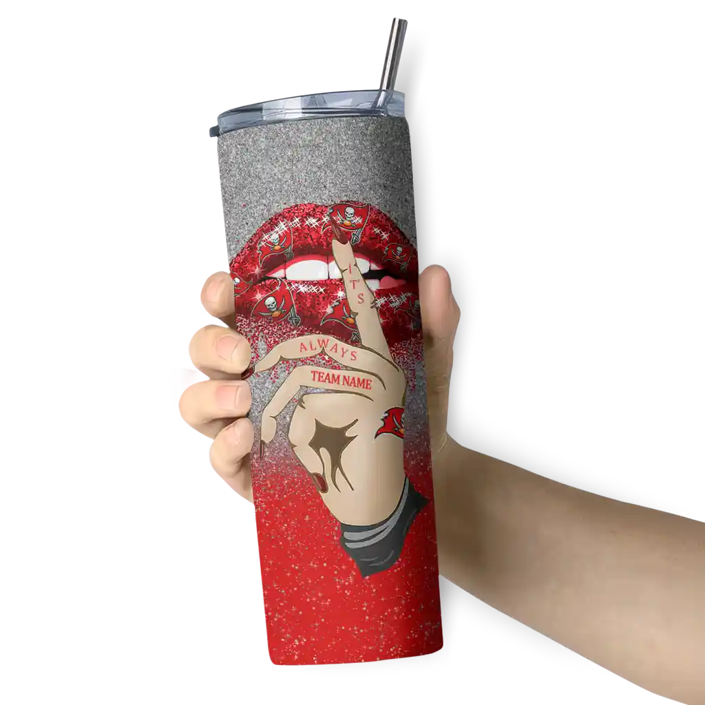 customized-tampa-bay-buccaneers-sparkle-lips-red-skinny-tumbler-premium-grade.webp