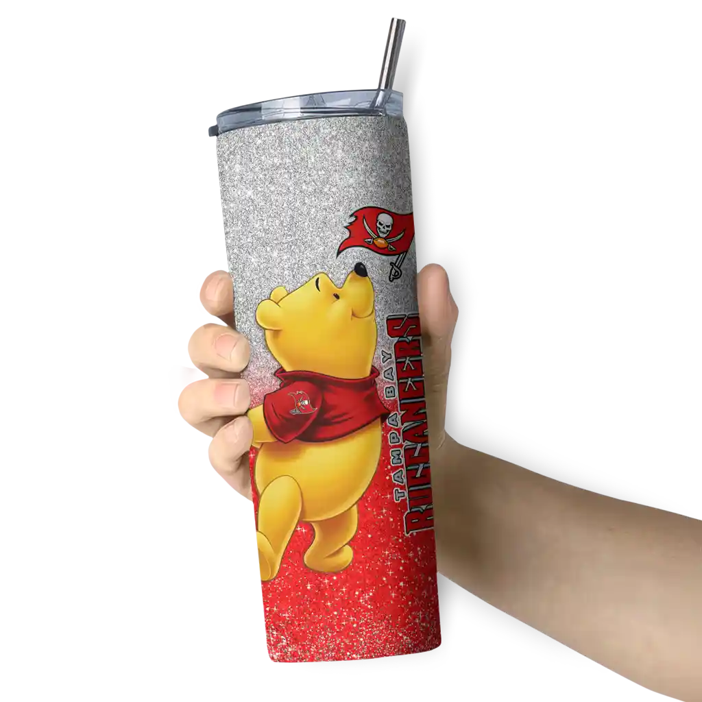 customized-tampa-bay-buccaneers-winnie-the-pooh-red-gray-skinny-tumbler-premium-grade.webp