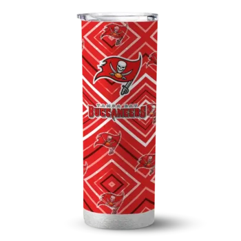 Tampa Bay Buccaneers Skinny Tumbler - Customized Zipper Leopard Red