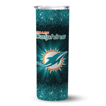Dolphins Radiant Skinny Tumbler - Miami Glitter Aqua
