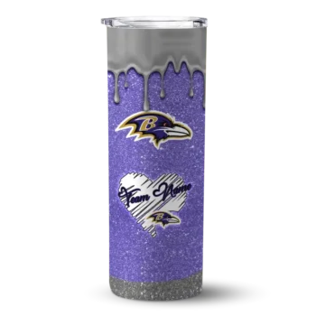 Personalized Baltimore Ravens Pixel Fade Purple Skinny Tumbler