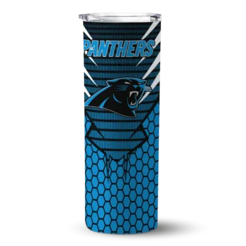Personalized Carolina Panthers Chevron Stripes Blue Skinny Tumbler