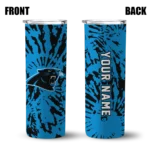 personalized-carolina-panthers-metallic-grid-blue-skinny-tumbler-best-selling.webp