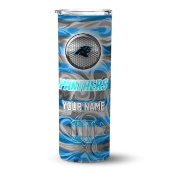 Personalized Carolina Panthers Patterned Waves Blue Skinny Tumbler