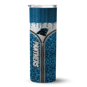 Personalized Carolina Panthers Sparkle Drip Blue Skinny Tumbler