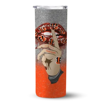 Personalized Cincinnati Bengals Sparkle Lips Orange Skinny Tumbler
