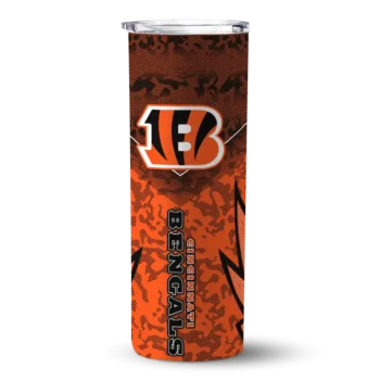 Personalized Cincinnati Bengals Spiral Burst Print Orange Skinny Tumbler