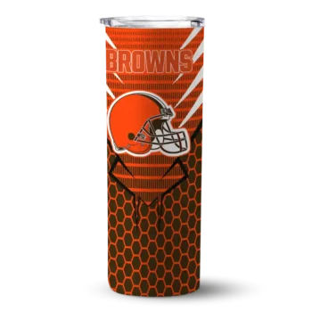 Personalized Cleveland Browns Chevron Stripes Brown Skinny Tumbler