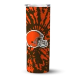 personalized-cleveland-browns-metallic-grid-brown-skinny-tumbler-best-selling.webp