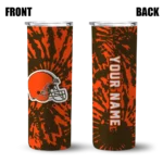 personalized-cleveland-browns-metallic-grid-brown-skinny-tumbler-best-selling.webp