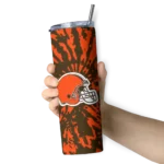 personalized-cleveland-browns-metallic-grid-brown-skinny-tumbler-best-selling.webp