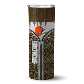 Personalized Cleveland Browns Sparkle Drip Brown Skinny Tumbler